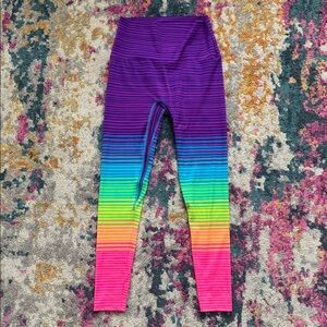 K-Deer neon rainbow striped leggings Adult Large